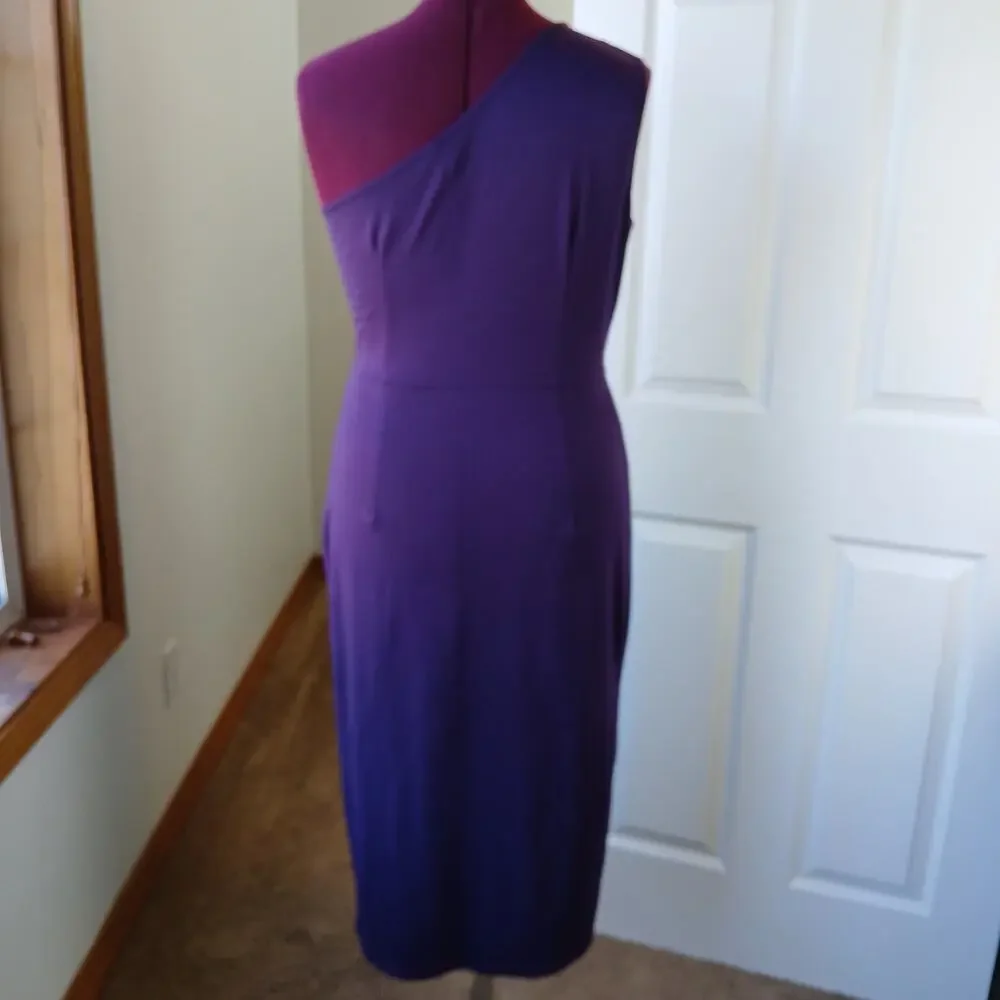 Yathon Purple One Shoulder Wrap Tie Dress XL jersey knit comfy cocktail midi - Picture 4 of 15
